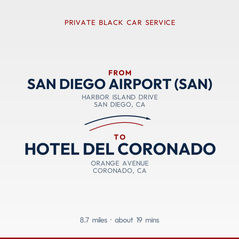 From San Diego Airport (SAN) to Hotel del Coronado private car service