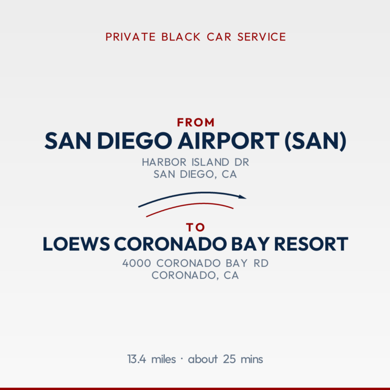 From San Diego Airport (SAN) to Loews Coronado Bay Resort private car service