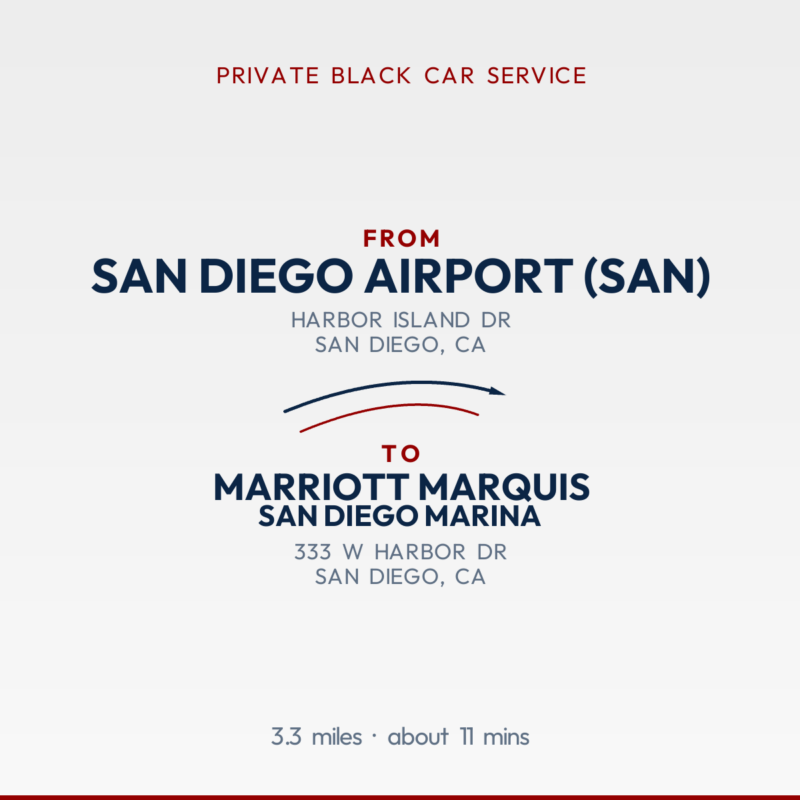 From San Diego Airport (SAN) to Marriott Marquis San Diego Marina private car service