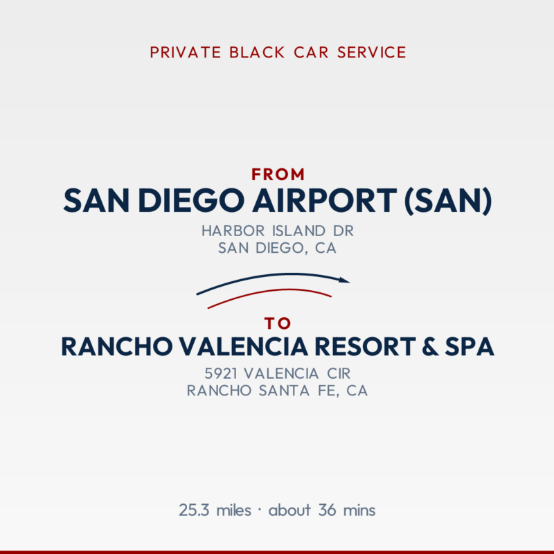 From San Diego Airport (SAN) to Rancho Valencia Resort & Spa private car service