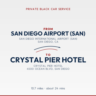From San Diego Airport (SAN) to Crystal Pier Hotel private car service