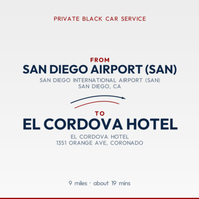 From San Diego Airport (SAN) to El Cordova Hotel private car service