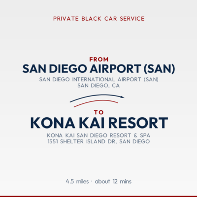 From San Diego Airport (SAN) to Kona Kai Resort private car service