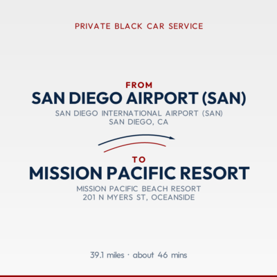 From San Diego Airport (SAN) to Mission Pacific Resort private car service