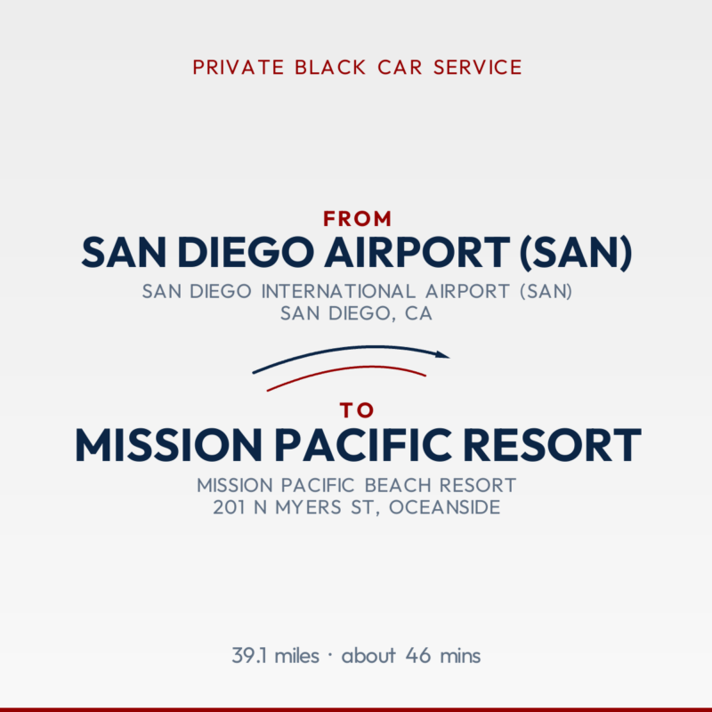 From San Diego Airport (SAN) to Mission Pacific Resort private car service