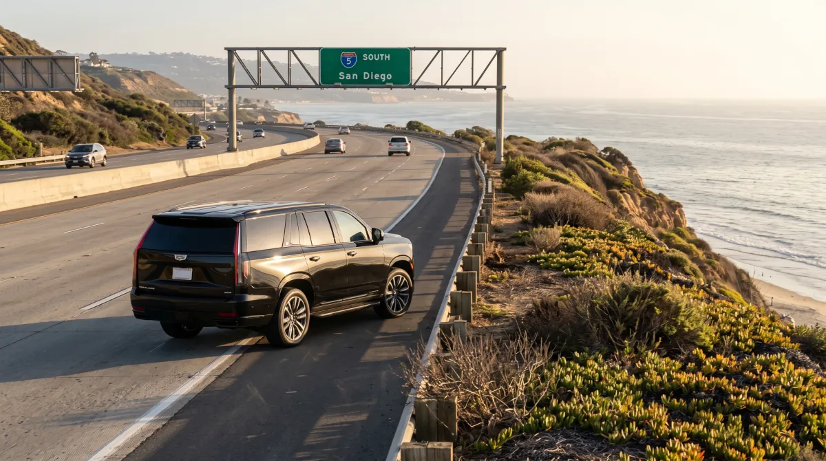 Black Cadillac Escalade on the I-5 south from LAX to San Diego