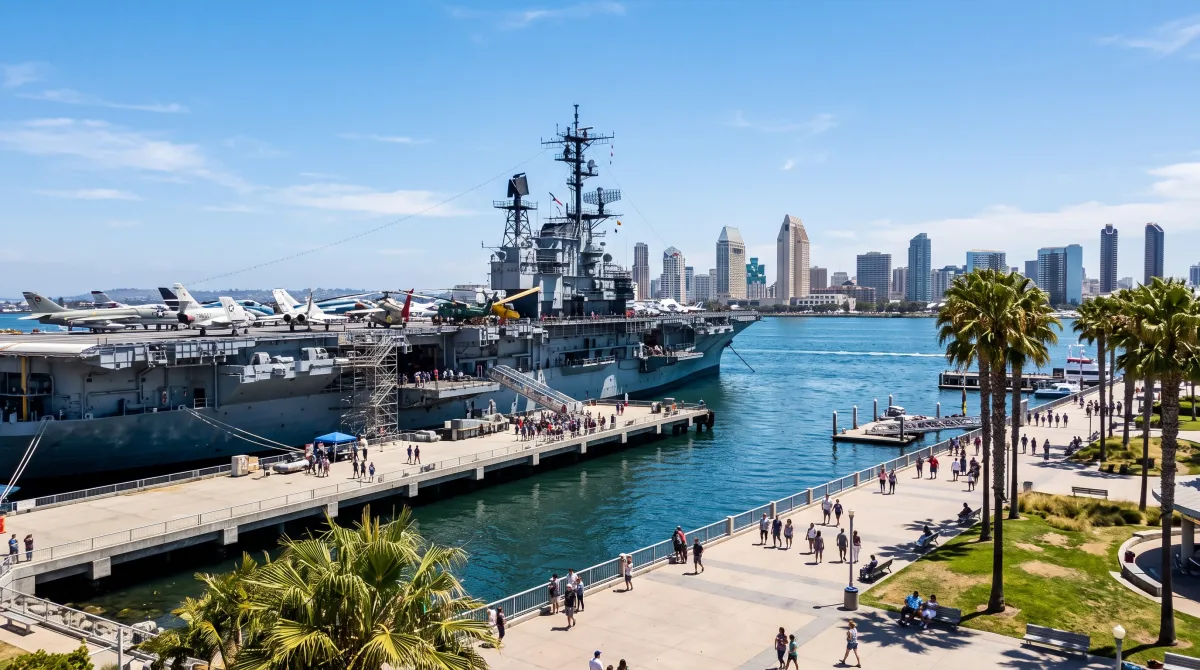 Aircraft carrier museum moored on the downtown San Diego waterfront